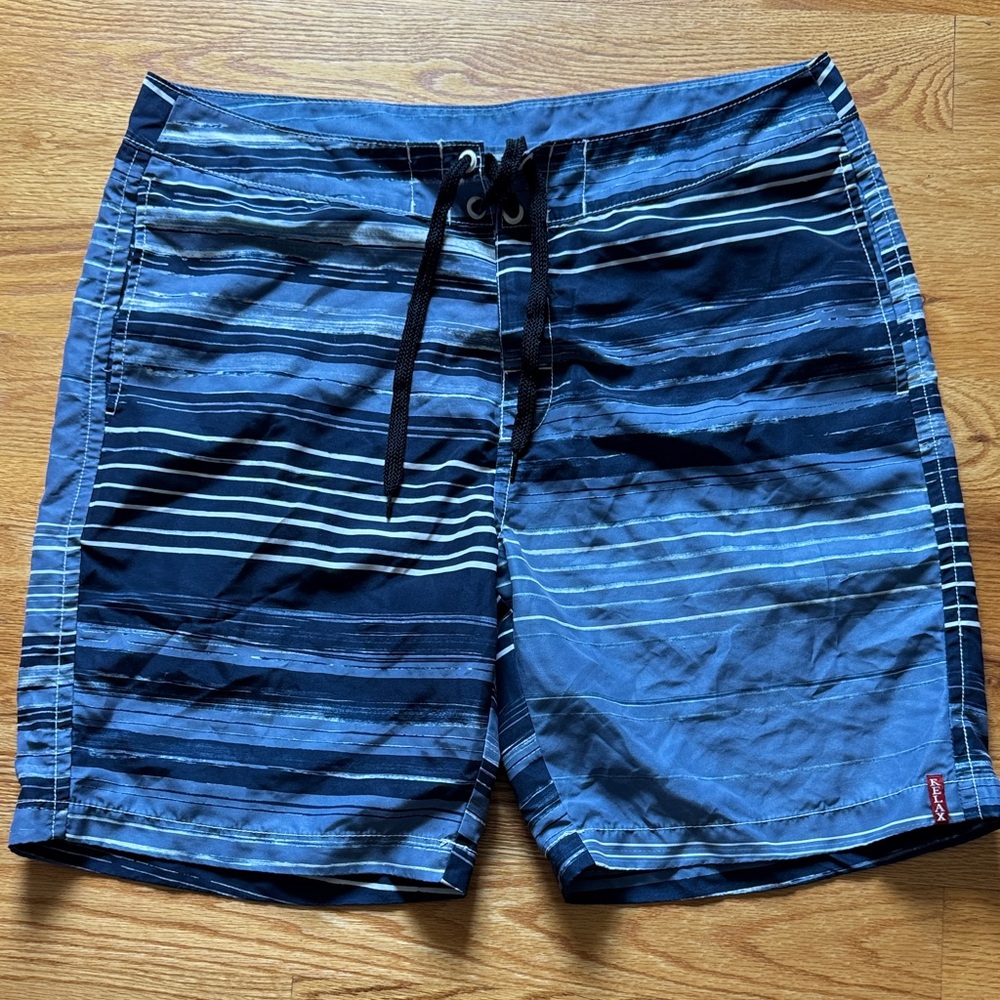 Tommy Bahama Navy and Light Blue Striped Swim Board Shorts